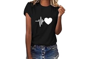 Tuopuda Camiseta de Mangas Cortas Mujer Corazón Impresión tee Clásico con Cuello en Redondo Basica Camiseta Ligera de Algodón Ablandado Verano Casual Tops