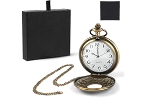 OFFCUP Orologio da Tasca Numeri Romani, Orologio da Taschino Uomo con Catena Vintage Quarzo da Tasca Collana Ideale Come Regalo per Compleanno Anniversario Giorno Di Natale Festa del Papà