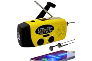 5000mAh Emergency Weather Radio, iRonsnow NOAA FM AM Hand Crank Radios, Solar Radio with SOS, Earphone Jack, 1W LED Flashlight, Self Powered Phone Charger for Camping, Survival (Yellow)