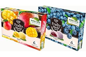 STARRY MART Royal Family Japanese Style Fruity Mochi Daifuku Sweet Rice Cake Desserts Chewy Snacks 180g - Mango & Blueberry (Pack of 2)