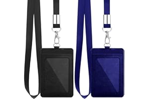 HAOHAI 2 porta badge verticali in pelle ecologica in poliuretano, con cordini in nylon da 45,7 cm per appenderli al collo, per ufficio, scuola, patente di guida, colore nero e blu