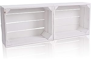 ‎CHICCIE CHICCIE 2 Set Holzkiste im weißen Vintage Look - 38x28x15cm Weiß - Obstkiste Weinkiste