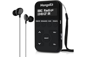 MangoKit MP1+Pocket DAB Radio,radio digitale DAB portatile,radio FM portatile con auricolari,radio DAB sportiva con pulsanti bloccabili,batteria ricaricabile,20stazioni preselezionate,display LCD-Nero