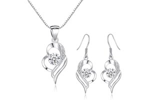Kamise Ensemble de Parure Femme en Argent fin 925 avec Zircone Cubique, Boucles d'oreilles Collier en Forme de Coeur Hypoallergénique, Mariage Anniversaire la Fête des Mères Cadeau pour Femme Fille