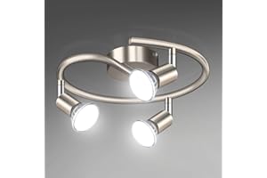 Unicozin Modern Rotatable 3 Way LED Ceiling Spotlight, Matt Nickel & Swivelling Design, Including 3 X 4W GU10 LED Bulbs (450LM, Cool White 6000K), for Bedroom, Living Room, Kitchen, Hallway, Balcony