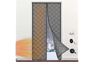 WenYa Thermal Door Curtain 90x210cm, Thermal Insulated Door Curtain with Magnetic, Automatically Close Thickened Draught Proof Door Cover for Bedroom Kitchen