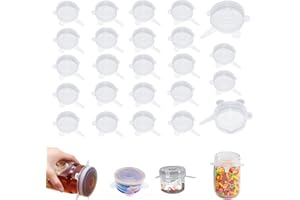 SALVERIA Couvercle Silicone Alimentaire ecologiques Elastiques Extensibles reutilisables sans BPA Lave Vaisselle Couvercle boites d'aliments pour Animaux bocaux en Verre Pots de Yaourt (24)