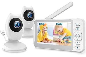 CAMWORLD Baby Monitor with Camera and Night Vision, 4.3" Split Screen with 2 Cameras, No WiFi, Video Baby Monitors 2-Way Audio, 8 Lullabies, 1000ft Range, 1500mAh Battery