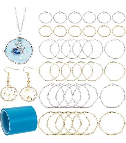 PandaHall Elite 10pcs cremagliera lega ovale aperto indietro Bezel pendenti per resina gioielli fai da te, vuoto, argento opaco, 39x23.8x3.5mm, Foro: 2.8mm