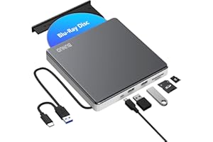 ‎BUNUD Externes Blu Ray CD DVD Laufwerk USB 3.0 & Type-C CD/DVD Blu-Ray Brenner Writer mit 2 USB & SD/TF Slots, Optical 3D BD Bluray Laufwerk Extern für PC Laptop Windows 11/10 Mac MacBook