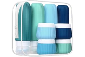 AZYVUM 8 Piezas Botellas de viaje de para artículos de tocador,Botes Viaje Rellenables 30/90ml,Botellas de Viaje Silicona a Prueba de Fugas, Envases Viaje para Champú,Loción,Cosméticos