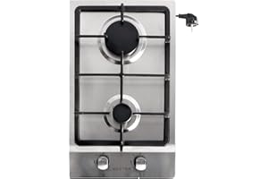 Noxton Piano cottura a gas 2 fuochi, piano cottura a gas in acciaio inossidabile con spina, supporto per pentole in ghisa, protezione contro la fiamma, kit GN/GPL