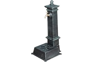 Biscottini Fontana da giardino a colonna 77x37x30 cm - Fontana in ghisa con rubinetto finitura anticata - Fontane da terra esterno - Fontanelle da giardino con griglia di scarico - Fontanella in ferro