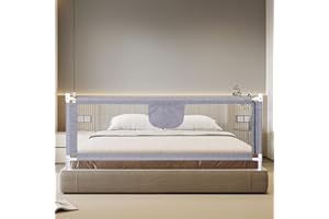 HUOLE Barrera Seguridad Cama Niños Portatil, Barandilla Cama Niños Anticaída con Elevación Vertical/Doble Cierre De Seguridad/Ajustable En Altura Barrera Cama-1,8 m-Gris