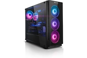 Megaport Gaming PC Gehäuse Hunter mit RGB Beleuchtung (einstellbar); Seitenfenster aus Tempered Glass