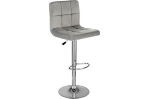 Baroni Home Sgabello da Bar o Cucina in Tessuto Imbottito, Regolabile e Girevole a 360°, con Schienale e Poggiapiedi, Struttura in Acciaio Cromato, 1 Pezzo, Tortora Velluto