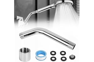 FuxFuis Braccio di Prolunga Asta Doccia in Acciaio Inox Kit, Prolunga Docce Rigida Universale, G1/2 Braccio per Soffione con Accessori, Tubo Asta Doccia in Metallo Curvo in Avanti da Bagno - 15cm