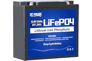 DCHOUSE 12V 24Ah LiFePO4 Akku Lithium-Akku Wiederaufladbare Batterien mit 3000+ Deep Cycle und BMS-Schutz für Wohnmobil, Golfwagen, Rasenmäher, Solar Panel, Kinderauto, Camping