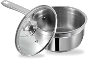 Vinod Stainless Steel Two Tone Saucepan with Glass Lid - Diameter 16 cm, Capacity 1.5 Litre (Induction and Gas Stove Friendly), 2 Year Warranty, Silver