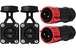 NOVINO Trolling Motor Plug Receptacle Set, 12V/24V/ 36V/48V Plug for Trolling Motor/Down Rigger/Fishing Reel,Waterproof Marine Boat DC Power Connector,Red 2 Pack