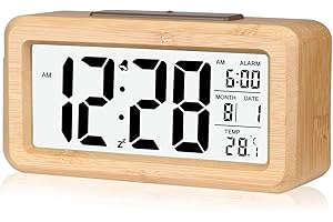 ‎DTKID DTKID Wecker,Digital Wecker aus Bambus Mit Großer LCD Display Datum Und Temperatur Anzeige Mit Snooze Und Nachtlicht Funktion, Für Zuhause, Schlafzimmer, Büro, Batteriebetriebener Wecker, Geschenk