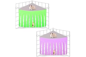 Meng Jiaran 2 Packs Guinea Pig Hideout Corner Hideaway Hammock Corner, Fabric Forest Curtain Hideouts for Small Animals, Hammock Hanging Bed Corner for Hamster Hedgehog Guinea Pig Rabbit(Green+Purple)