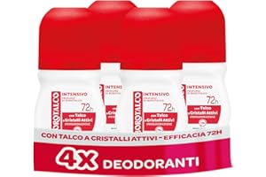 Borotalco, Deodorante Roll-on Intensivo, con Talco a Cristalli Attivi, Ipersudorazione, Senza Alcool, Profumo di Borotalco, 72h efficacia - 4 Pezzi da 50 ml - Esclusiva Amazon