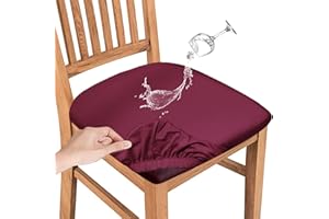JUNZHE Fundas de Asiento de Silla Impermeables para Sillas de Comedor Elástica Fundas de Silla de Cocina, Fundas de Cojín de Asiento de Silla Antipolvo Lavables Extraíbles (Vino Rojo,2 Pcs)