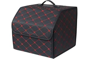 Ergocar Organisateur de Coffre de Voiture Cuir PU de Luxe Sacs pour Coffre de Voiture Grande Capacité Imperméable Organiseurs pour Auto/SUV/Camion (Noir Rouge-S)