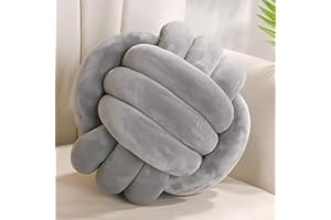 Yhoelata Cojin Nudos Gris Oscuro, Cojines Redondos Decorativo de Terciopelo, Cojín Decoración para Cama Sofa, Cojín para Dormitorio Infantil, Regalo 22 cm