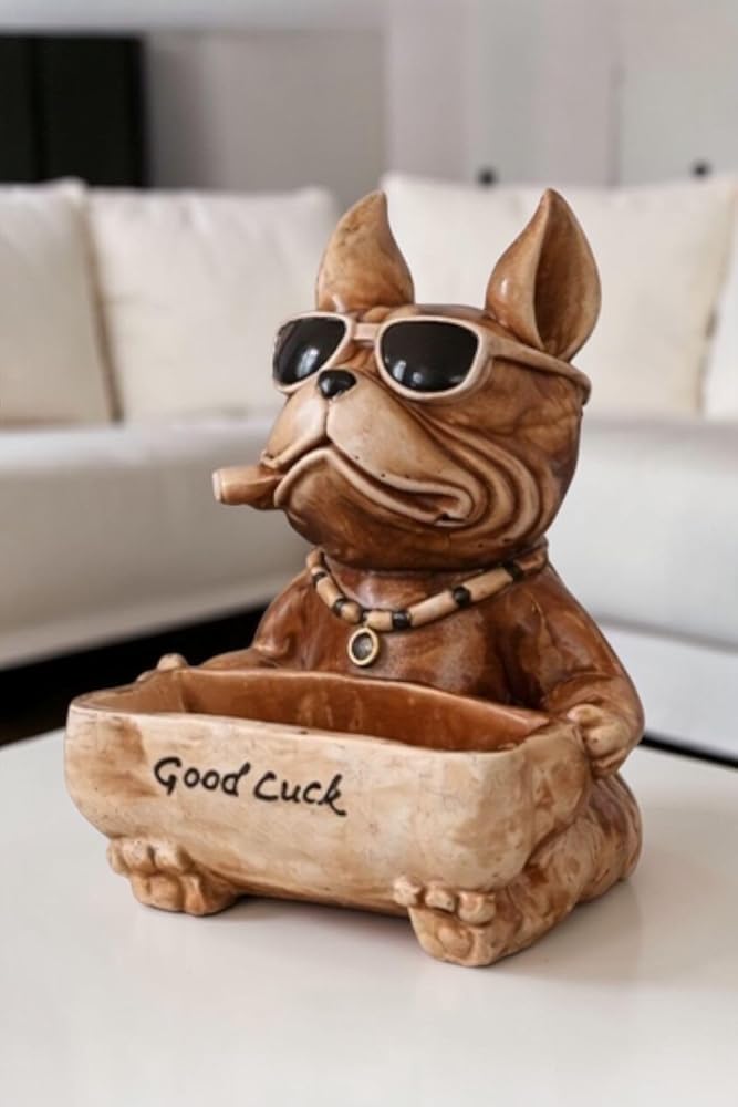 Dekoratif 30 cm Kahverengi Bulldog Köpek Biblo Obje Ev Balkon Bahçe Dekorasyon Good Luck Heykel
