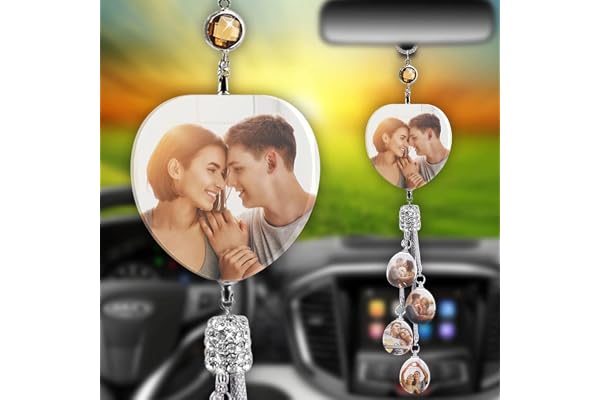 Cadre Photo Suspendu pour Voiture personnalisé avec 5 Photos Pendentif Voiture accessoires voiture miroir suspendus ornements, Cristal Bijoux rétroviseur Bijoux Suspendus Cadeau d'anniversaire