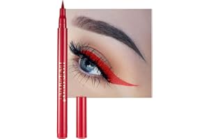 RENHUANGFUXI Coloured Eyeliner, Red Eyeliner, Waterproof Liquid Eye Liner All Day Long-Lasting Eye Liners, Highly-Pigmented Colourful Eyeliners for Eye Makeup Tools, Black, White, Blue(Only Red)