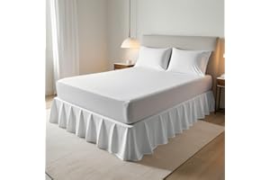 BLOOM BLENDS 100% Egyptian Cotton Fitted Valance Sheet – 16"/40cm Extra Deep Pocket, Easy Care & Machine Washable, Luxury Frilled Bed Sheet – Single, Double, King Sizes (White, King)