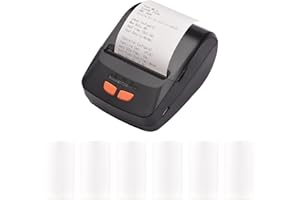 HUIOP Impresora de Recibos,Impresora de Recibos Impresora térmica portátil de 58 mm Impresora inalámbrica BT Mini Bill Ticket Impresión Compatible con Android iOS Windows con 6 Rollos de Papel