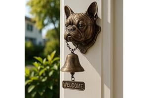 GENERISCH Cast Iron Dog Welcome Doorbell, Retro Metal Outdoor Farmhouse Vintage Door Bell for Front Door, Dog Head Shape Decoration, Hanging Wall Mounting, Dinner Bells (Bull Dog)