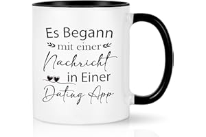 Joymaking Valentinstag Kaffeetasse Geschenk für Partner Freund Freundin Verliebte Tasse Geschenkidee - Es begann mit einer Nachricht Dating App 310ml Schwarz Valentinstagsgeschenke Jahrestag Geschenke