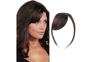 DSOAR Clip In Frangia Laterale Spessa In Veri Capelli Umani Al 100% con Frangia Laterale Estensioni dei Capelli con Frangia Dritta(Colore Marrone Scuro, con Aste)