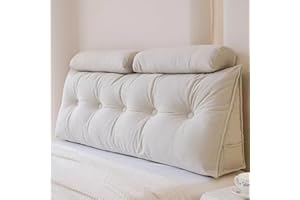 MONDEX Bett Rückenkissen mit Nackenrollenkissen, Bequemes Groß Lesekissen für Bett und Sofa, Keilkissen mit waschbarem Bezug, Wandkissen Rückenpolster zum Anlehnen im Bett,Beige,150Cm