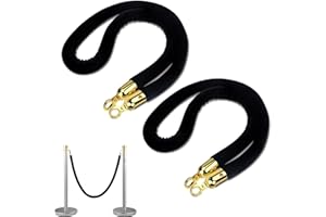 XINLTC 2 Pièc 1.5m Noir Corde de Barrière | Corde pour Système de Guidage avec Or Crochets | Cordon Séparation pour Poteaux de Guidage | pour Hôtel, Cinema, Publics Contrôle des Foules
