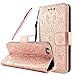 Produktbild iPhone 6S Hülle Fraelc® iPhone 6 Flip-Case Premium Kunstleder Tasche im Bookstyle Klapphülle mit Weiche Silikon Handyhalter Lederhülle für iPhone 6 / 6S (4,7 Zoll) Indische Sonne Design Brieftasche - Rose Gold