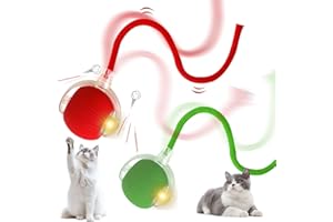Vmxlso 2 PCS Interactive Cat Ball Toy, Rechargeable Cat Toy Ball with Tail, Active Rolling, 360° Smart Automatic, Red + Green