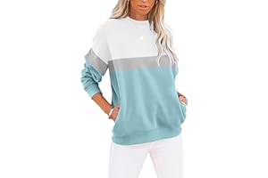 YUANXIAO Sweatshirt Damen Pullover Herbst Winter Rundhals Sweater Farbblock Pulli Langarmshirt Baumwolle Elegant Langarm Oberteile mit Taschen