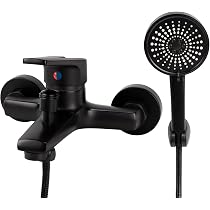 Auralum Grifo de bañera negro con alcachofa de mano, 5 funciones y Auralum Grifo de bañera negro con alcachofa de mano, 5 funciones y