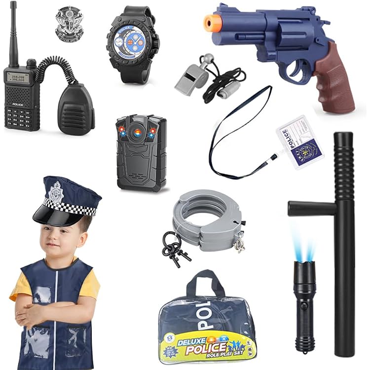 Nereds Polizisten-Kostüm-Zubehör-Set - 3-teilig Mit Taktstock, Abzeichen & Handschellen Für Kinder-Cosplay