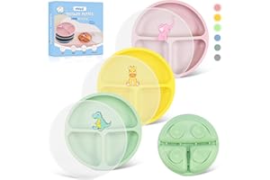 NesriToy Silikon Baby Teller mit Saugnapf und Deckeln, Geteilte Rutschfeste Babyteller Kleinkind Teller, BPA-Frei, Spülmaschinen und MikrowellenFest, 3 Stück