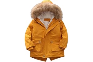 UnoSheng Abrigo para niños con forro polar Pu-ffer, abrigo grueso de invierno con capucha, impermeable Par-ka