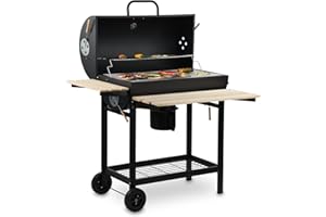 BBQ-Toro Carro de Barbacoa de Carbón Premium | Ø 42 x 80 cm | Ahumador Móvil | Parrilla de Barbacoa con Tapa | Con Mesas Late