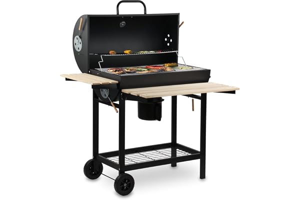 BBQ-Toro Chariot de barbecue au charbon de bois | Ø 42 x (L) 80 cm | Fumoir, Smoker premium mobile, grille de barbecue avec couvercle, grille chauffante, plateaux à bois
