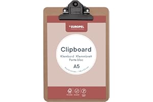 Europel Portapapeles de madera, tablero duro de madera duradera con clip de metal negro y agujero oculto para colgar, tablero de papel A5 para aula, oficina, negocios, restaurante, almacén, 197002,